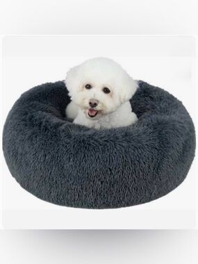 Best Pet Supplies Round Calming Bolster Dog & Cat Bed, Gray, Medium